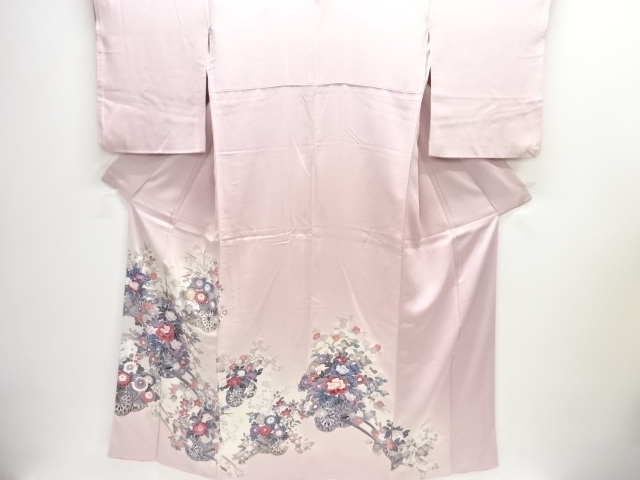 JAPANESE KIMONO / IRO-TOMESODE / FLORAL CART